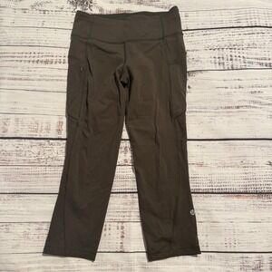 Lululemon Green Running Capri Leggings With Side Pockets Woman's Size 6